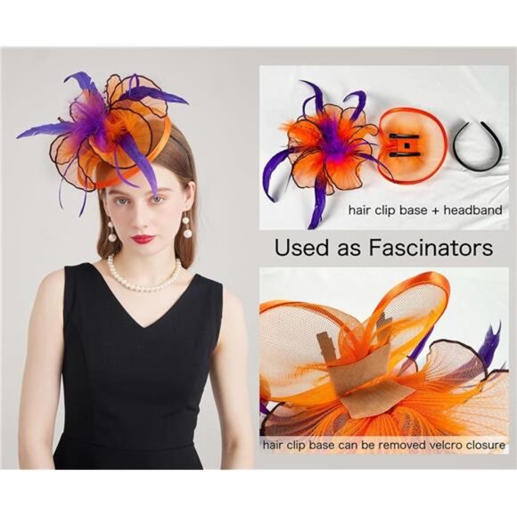 Women Organza Church Tea Party Hats Floral Orange main image 5